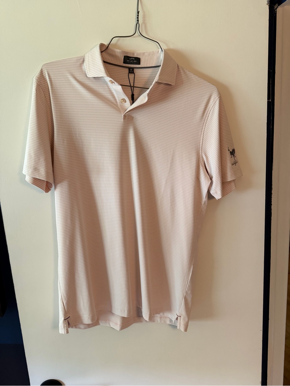 Sun Day Red Tiger Woods Men's Striped Pink Polo Shirt, Medium, Never worn
